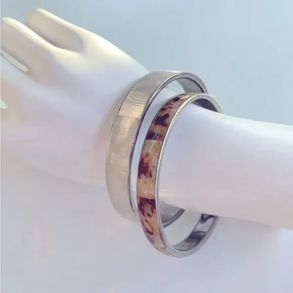 Mother of Pearl & Tortoise Shell Bangle Bracelets - Picture 1 of 5